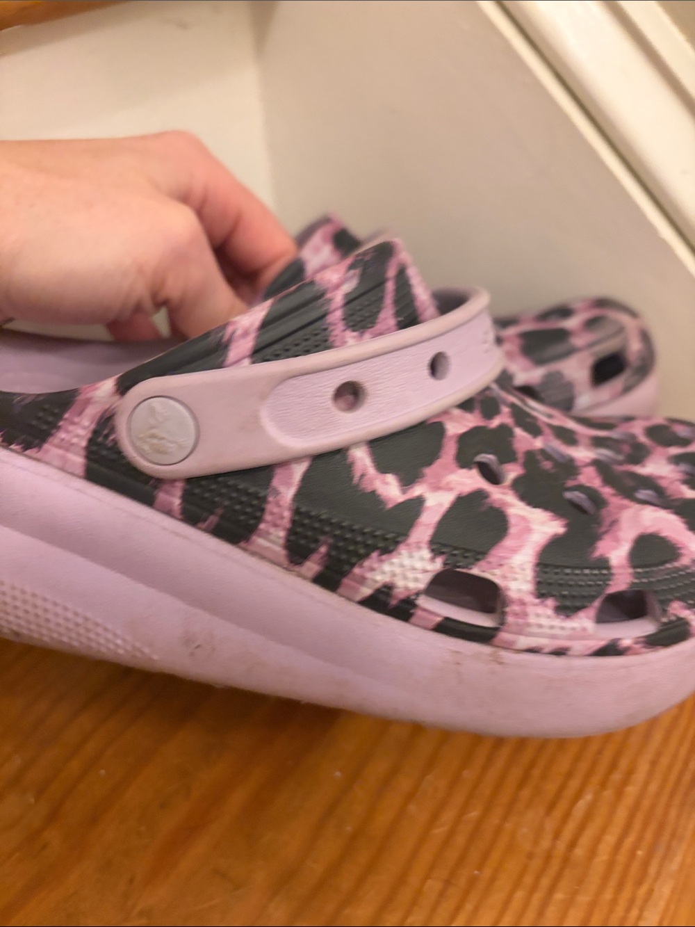 CROCS Kids Pink and Black Leopard Print Clogs